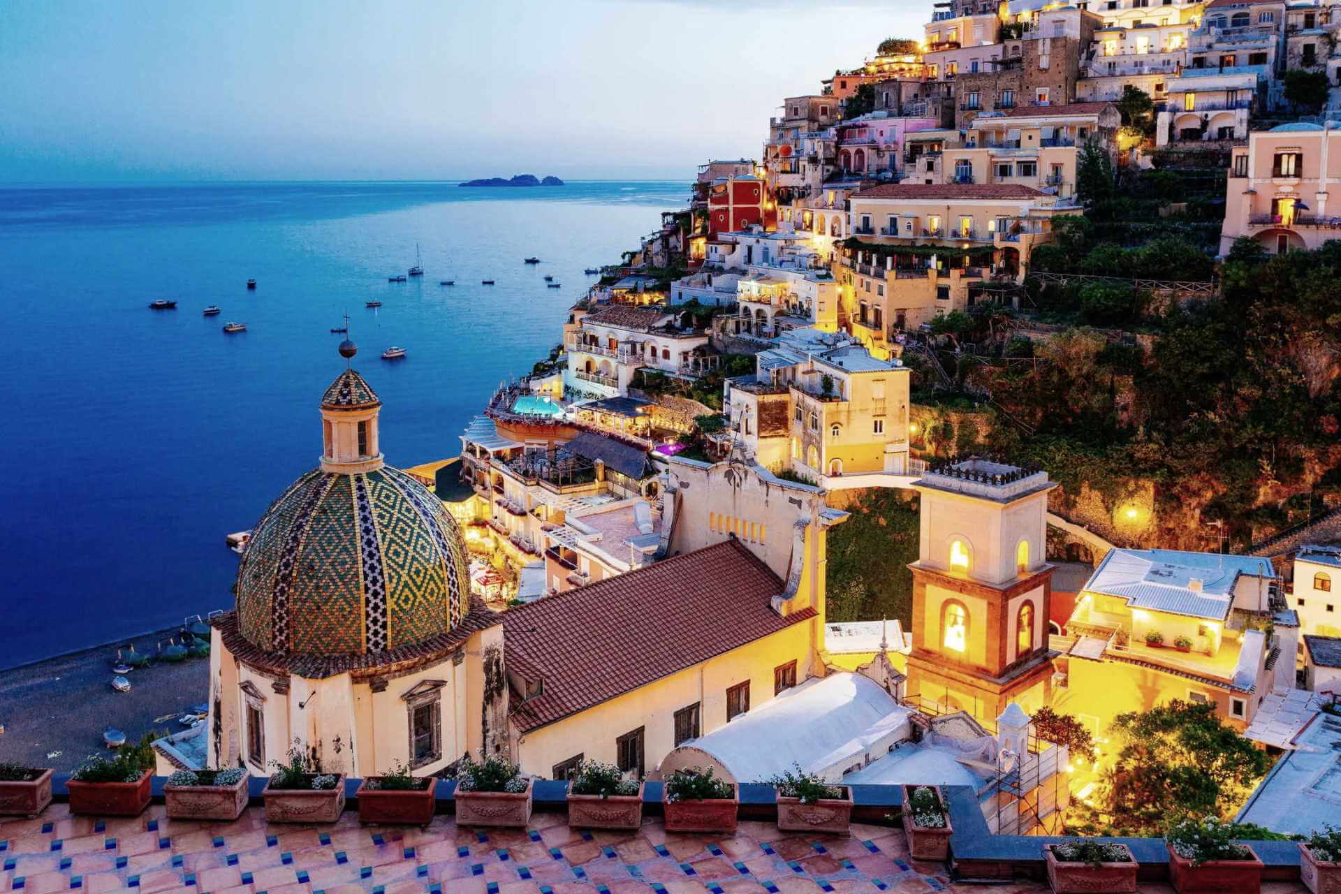 Evening view of the town of Positano,Amalfi Coast, Italy